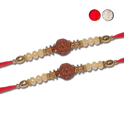 "Designer Fancy Rudraksha Rakhi - FR-8510 A- Code -500 (2 RAKHIS) - Click here to View more details about this Product